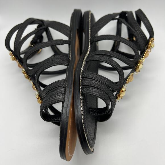 Sam Edelman Tianna Women's Gladiator Sandals Size 8 Gold Charm Black Woven Shoes - Picture 4 of 12